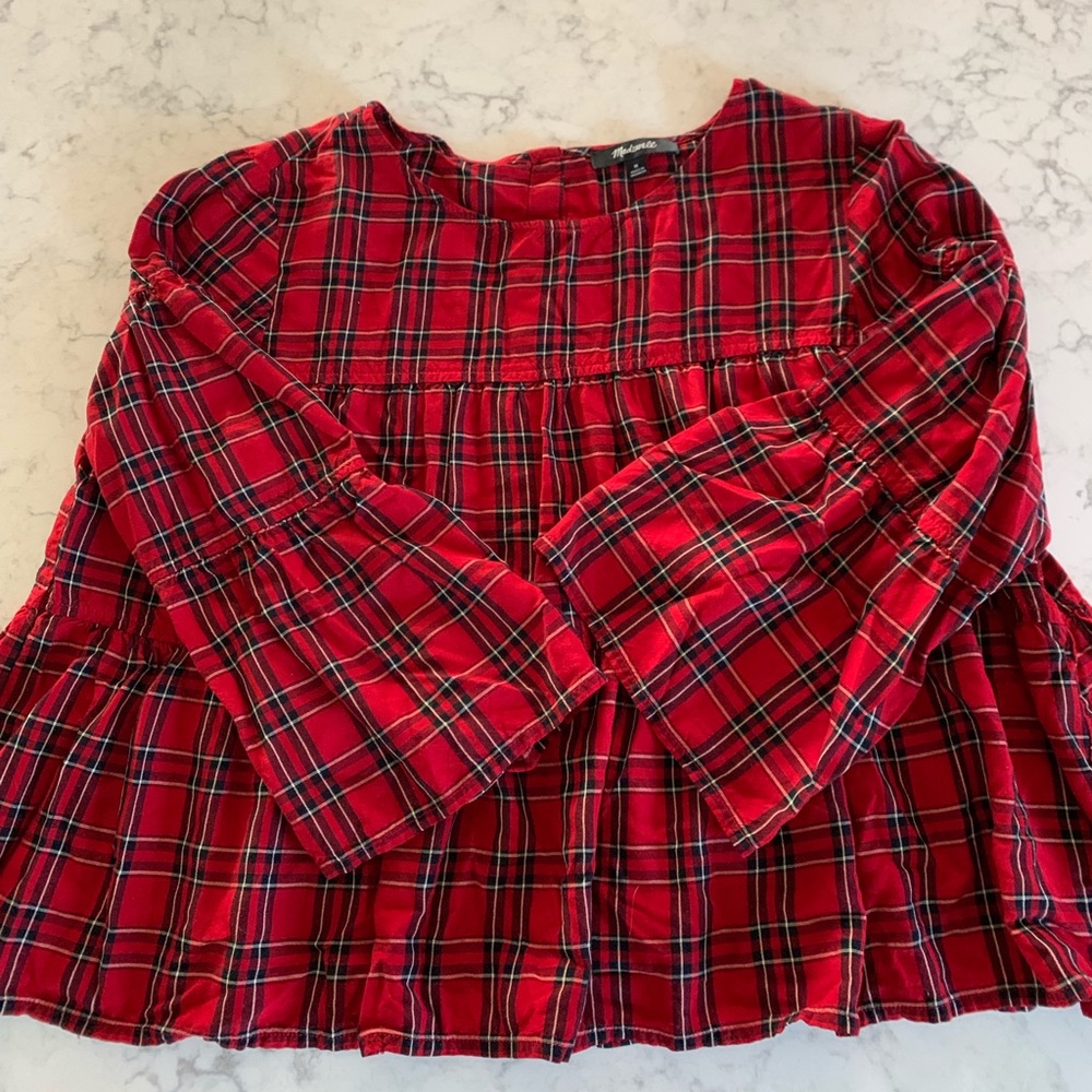 Madewell peasant tiered plaid top